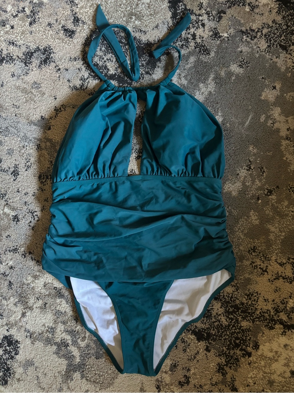 SHEIN Teal Halter Ruched One-Piece Swimsuit